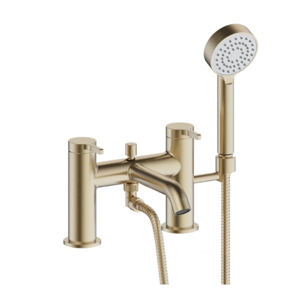 Cut out image of the Britton Hoxton 2.0 Brushed Brass Deck Mounted Bath Shower Mixer